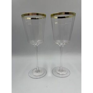 Threshold Wine Glass Set of 2 Glass Gold Goblets NEW